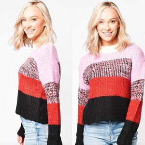 🦋 NEW REVOLVE JOA Colorblock Knit Pullover Sweater Medium Cozy Comfy Boho